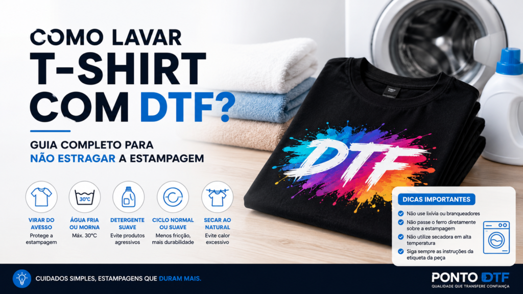 Saiba como lavar uma t-shirt com DTF sem danificar a estampagem. Descubra a temperatura ideal, detergentes, secagem e cuidados para aumentar a durabilidade.